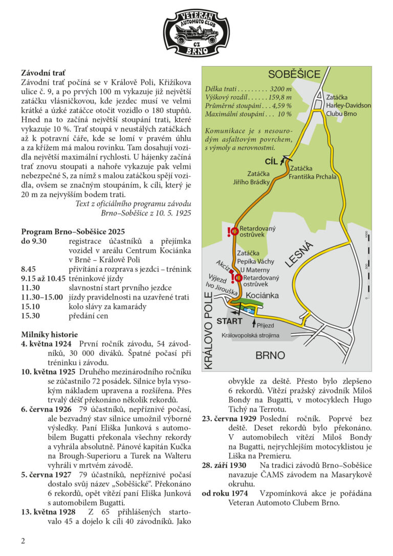 Program jízdy Brno–Soběšice 2025